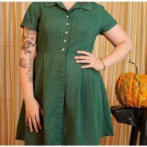 Tuesday Bassen Army Forest Green Diner Swing Dress Size 2X